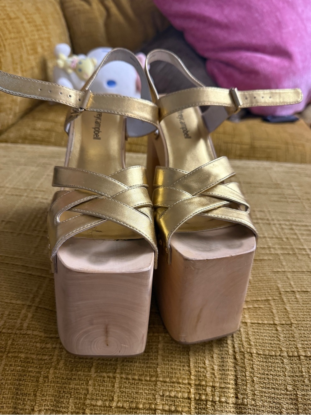 Jeffrey Campbell Gold Strappy Platform Heels - Women's High Block Sandals - Picture 3 of 6